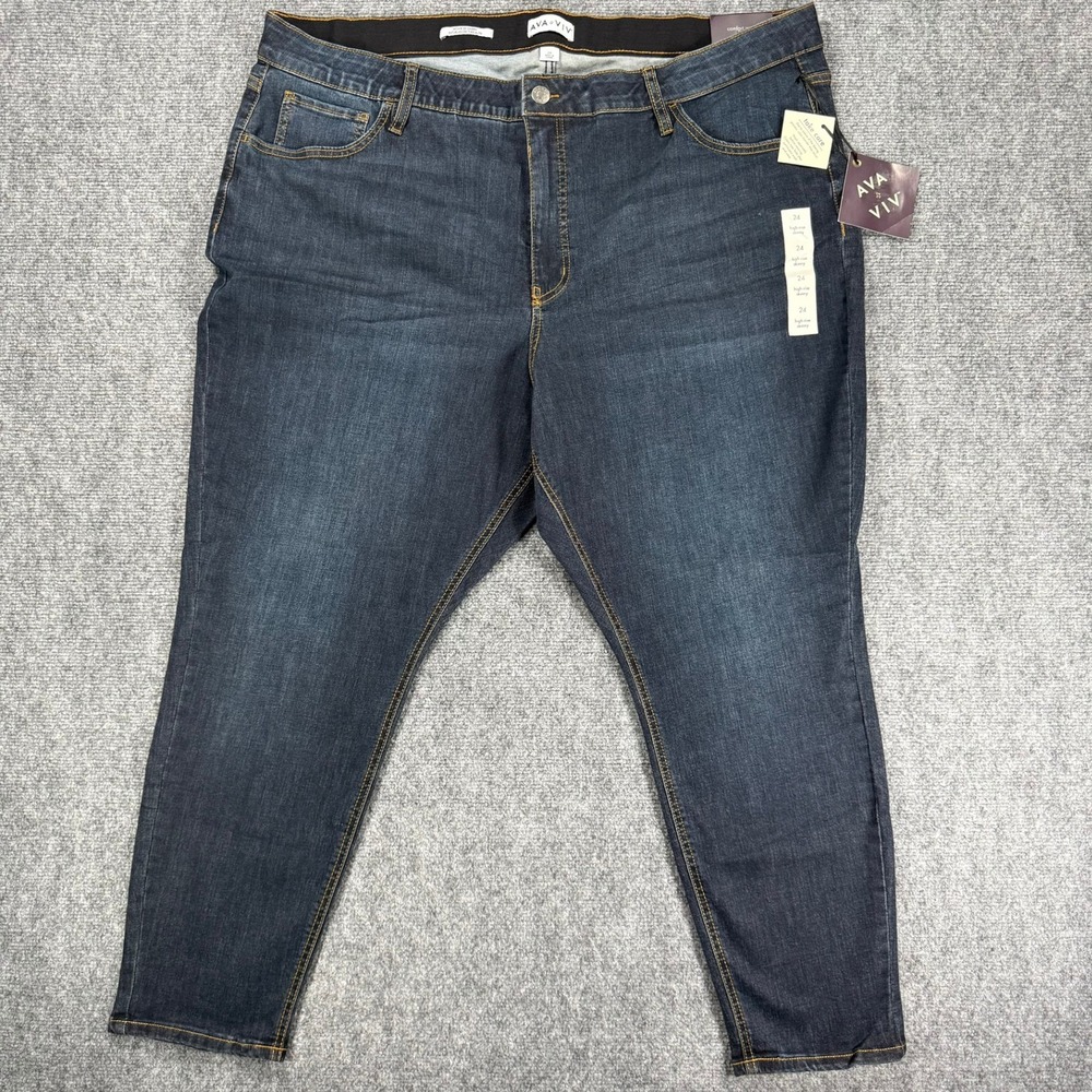 Ava & Viv Women's 24 Dark Wash High Rise Skinny Stretch Jeans NWT Plus Size